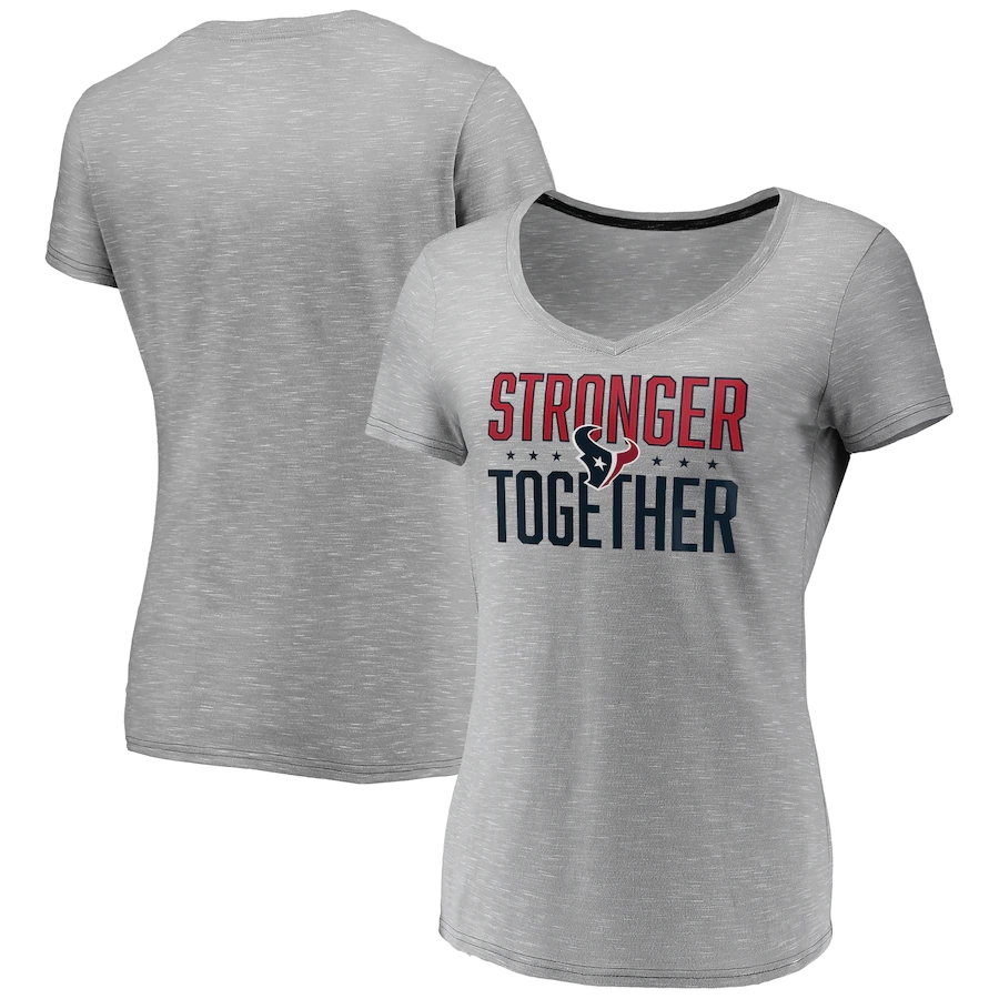 Women's Houston Texans Gray Stronger Together Space Dye V-Neck T-Shirt(Run Small)